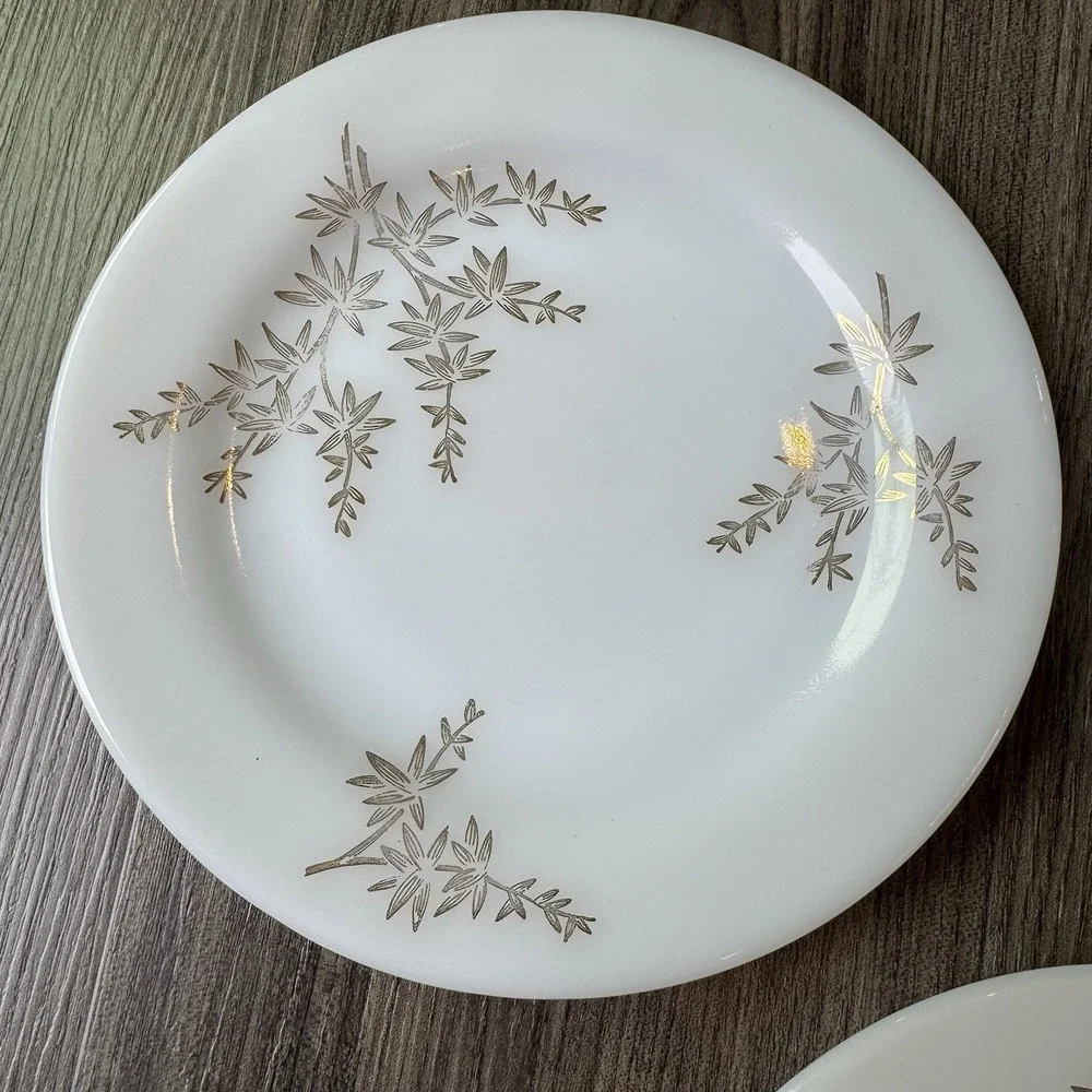 VTG 1960s Federal Milk Glass Golden Glory Salad Dessert Plates Set Of 3